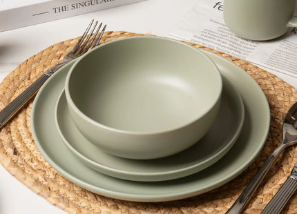 12-Piece Stoneware Dinner Plates Bowls Sets  Microwave  Dishwasher Safe  Non-Toxic Dinner Plates Bowls Set  Stackable Matte Glaze Kitchenware For 4