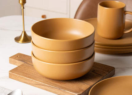 12-Piece Stoneware Dinnerware Sets With Mugs  Microwave & Dishwasher Safe Non-Toxic Dinner Plates Bowls Set  Stackable Matte Glaze Kitchenware For 3