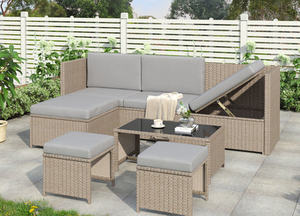 4-6 Seater Garden Lounge Set, Garden Furniture Set, Ratten Sofa, Seating Group, Patio Furniture,Khaki