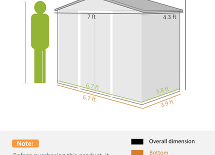 7' x 4' x 6' Outdoor Storage Shed Metal Garden Tool Storage Shed with Sloped Roof - Gray / White
