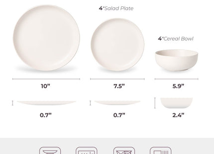 12-Piece Stoneware Dinner Plates Bowls Sets  Microwave & Dishwasher Safe   Non-Toxic Dinner Plates Bowls Set    Stackable Matte Glaze Kitchenware For 4