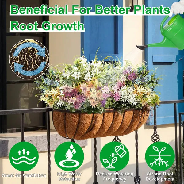 3Pcs 24in/30in/36in Trough Coco Liners For Planters Coconut Coir Planter For Window Box Hanging Trough Basket Half Moon Planter Liner Replacement For Garden Fence Flower Vegetable