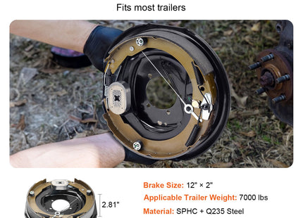 Electric Trailer Brake Assembly, 12" X 2", 1 Pair Self-Adjusting Electric Brakes Kit For 7000 Lbs Axle, 5-Hole Mounting, Backing Plates For Braking System Part Replacement (1 Right + 1 Left)