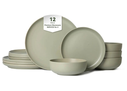 12-Piece Stoneware Dinner Plates Bowls Sets  Microwave  Dishwasher Safe  Non-Toxic Dinner Plates Bowls Set  Stackable Matte Glaze Kitchenware For 4