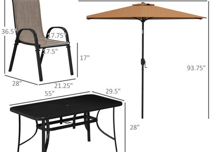 8 Pieces Patio Furniture Set with 9Ft Patio Umbrella, Outdoor Dining Table and Chairs, Light Mixed Brown