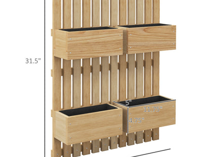 4 Box Raised Garden Bed w/ Trellis for Climbing Plants, Wall-Mounted Wood Planters w/ Drainage Holes, Natural