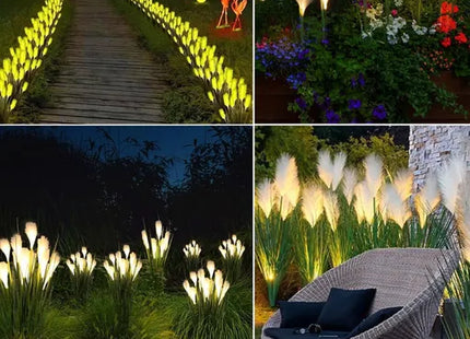 Solar Garden Lights Outdoor Waterproof 4 Pack Solar Flower Lights Decorative Landscape Lighting Pathway Patio Yard Decor Solar Reed Garden Lights