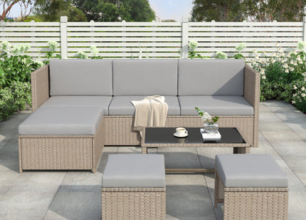 4-6 Seater Garden Lounge Set, Garden Furniture Set, Ratten Sofa, Seating Group, Patio Furniture,Khaki