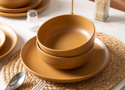 12-Piece Stoneware Dinner Plates Bowls Sets   Microwave & Dishwasher Safe   Non-Toxic Dinner Plates Bowls Set   Stackable Matte Glaze Kitchenware For 4