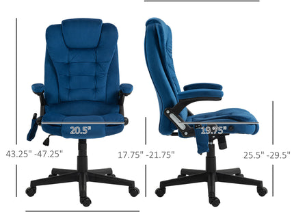 6 Point Executive Office Chair with Heat, Velvet High Back Vibrating Massage Office Chair, Drak Blue