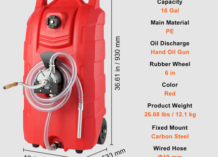 VEVOR 16 Gallon Fuel Caddy, Portable Gas Storage Tank Container With Hand  Rubber Wheels, Fuel Transfer Storage Tank For Gasoline Machine Oil Car Mowers Tractor Boat Motorcycle