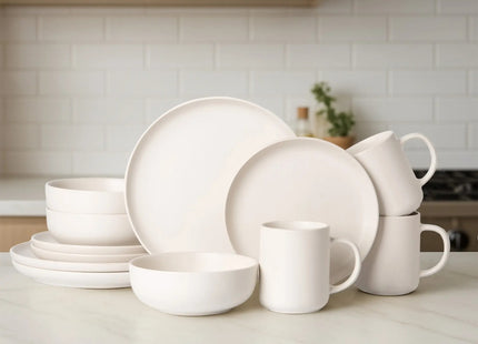 12-Piece Stoneware Dinnerware Sets With Mugs  Microwave  Dishwasher Safe  Non-Toxic Dinner Plates Bowls Set  Stackable Matte Glaze Kitchenware For 3