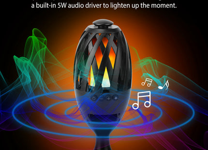 1Pc LED Flame Speakers Torch Wireless Speaker Waterproof Stereo Bass Speaker Outdoor Light-Up Speaker Atmosphere LED Flickers Night Light Patio Stake Lights Lantern For Party Camping