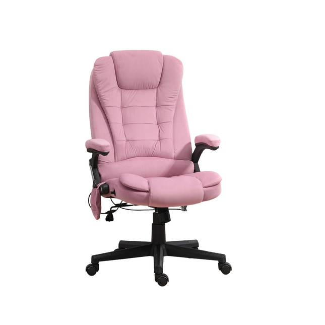 6 Point Executive Office Chair with Heat, Velvet High Back Vibrating Massage Office Chair, Pink