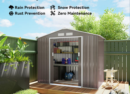7' x 4' x 6' Outdoor Storage Shed Metal Garden Tool Storage Shed with Sloped Roof - Gray / White