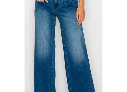 Women's Medium Blue Elastic Waist Jeans - Wide Leg Casual Denim