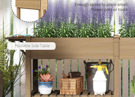 Wood Raised Garden Box, Elevated Garden Bed with Side Table, Bottom Shelf, Bed Liners and Drainage Holes, Carbonized