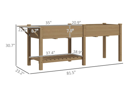 Wood Raised Garden Box, Elevated Garden Bed with Side Table, Bottom Shelf, Bed Liners and Drainage Holes, Carbonized
