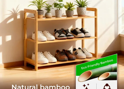3-layer Flat Bamboo Shoe Rack 68X25X51.5 Cm Natural Wood Color