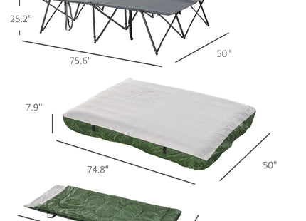2-Person Folding Camping Cot Portable Outdoor Bed Set with Sleeping Bag, Inflatable Air Mattress, Comfort Pillows and Carry Bag, Soft and Comfortable for Outdoor Travel Camp Beach Vacation
