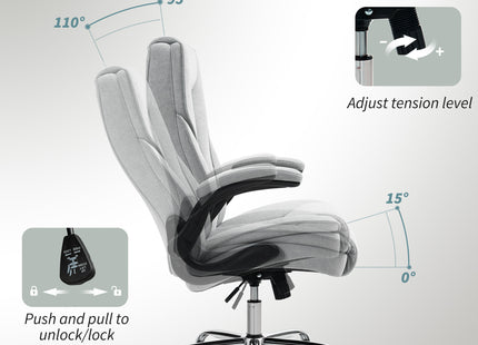 Executive Office Chair, Desk Chair with Flip-up Armrest, Diamond Fabric Computer Chair for Home Office, Gray