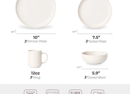 12-Piece Stoneware Dinnerware Sets With Mugs  Microwave  Dishwasher Safe  Non-Toxic Dinner Plates Bowls Set  Stackable Matte Glaze Kitchenware For 3