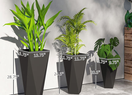 Indoor Outdoor Planters Set of 3 MgO Tall Planters Stackable Flower Pots with Drainage Holes for Garden, Balcony, Black