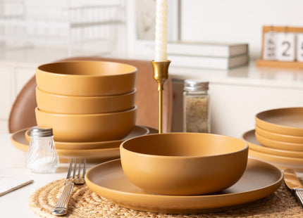 12-Piece Stoneware Dinner Plates Bowls Sets   Microwave & Dishwasher Safe   Non-Toxic Dinner Plates Bowls Set   Stackable Matte Glaze Kitchenware For 4