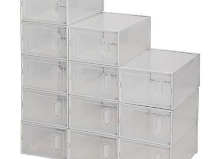 Shoe Storage Boxes 12 Pack Clear Plastic Stackable - White
