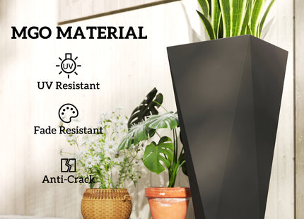 Indoor Outdoor Planters Set of 3 MgO Tall Planters Stackable Flower Pots with Drainage Holes for Garden, Balcony, Black