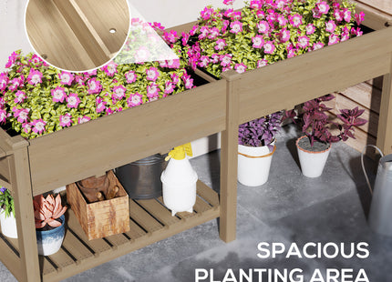 Wood Raised Garden Box, Elevated Garden Bed with Side Table, Bottom Shelf, Bed Liners and Drainage Holes, Carbonized