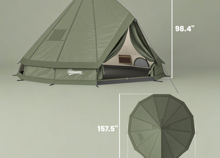 Teepee Tent Waterproof Camping Tent with Stove Jack for 4-6 People for Outdoor Camping Hiking Army Green