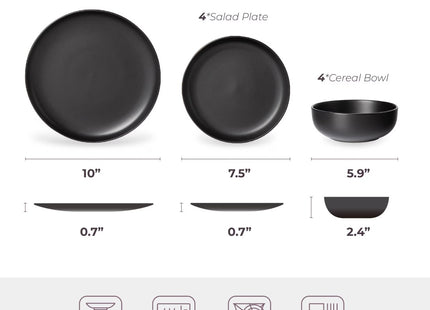 12-Piece Stoneware Dinner Plates Bowls Sets  Microwave & Dishwasher Safe   Non-Toxic Dinner Plates Bowls Set   Stackable Matte Glaze Kitchenware For 4