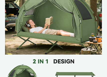 Camping Tent Cot, Single Person Folding Cot Combo, Off-Ground Tent, Covered Outdoor Bed with Carry Bag for Hiking, Camping