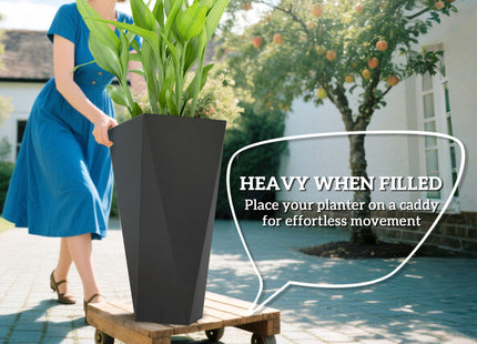Indoor Outdoor Planters Set of 3 MgO Tall Planters Stackable Flower Pots with Drainage Holes for Garden, Balcony, Black