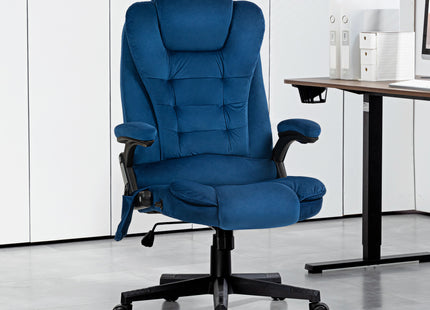 6 Point Executive Office Chair with Heat, Velvet High Back Vibrating Massage Office Chair, Drak Blue