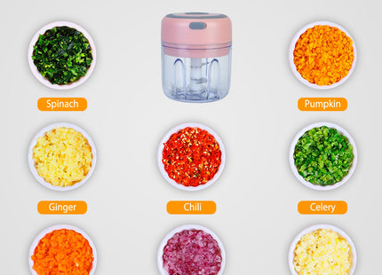 Mini Electric Garlic Chopper 8.45OZ Cordless Garlic Mincer Food Chopper Rechargeable Food Blender Chili Nut Onion Pepper Meat Ginger Food