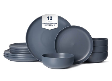 12-Piece Stoneware Dinner Plates Bowls Sets  Microwave & Dishwasher Safe   Non-Toxic Dinner Plates Bowls Set  Stackable Matte Glaze Kitchenware For 4