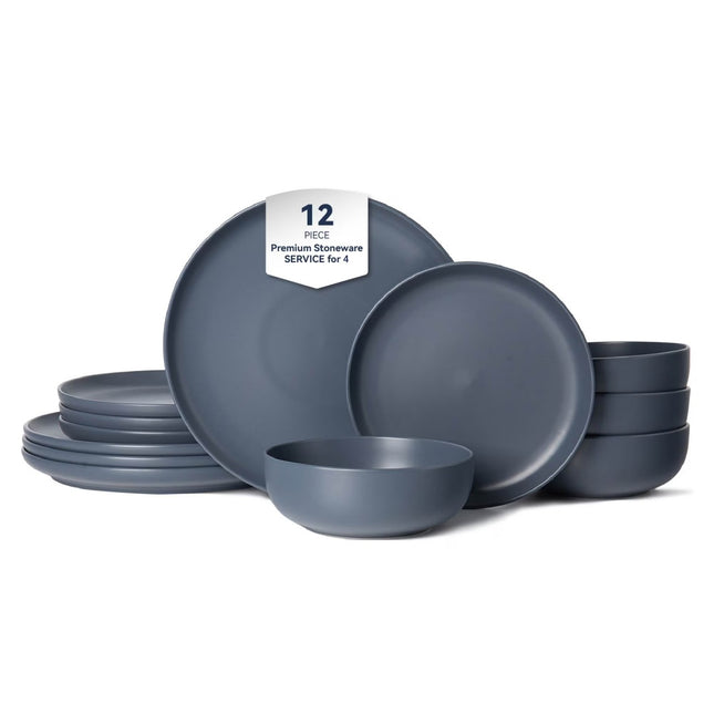 12-Piece Stoneware Dinner Plates Bowls Sets  Microwave & Dishwasher Safe   Non-Toxic Dinner Plates Bowls Set  Stackable Matte Glaze Kitchenware For 4