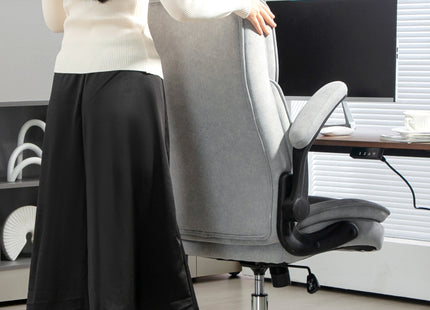 Executive Office Chair, Desk Chair with Flip-up Armrest, Diamond Fabric Computer Chair for Home Office, Gray
