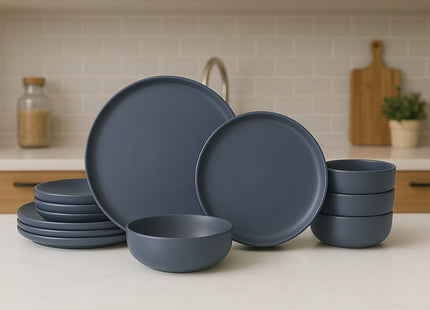 12-Piece Stoneware Dinner Plates Bowls Sets  Microwave & Dishwasher Safe   Non-Toxic Dinner Plates Bowls Set  Stackable Matte Glaze Kitchenware For 4