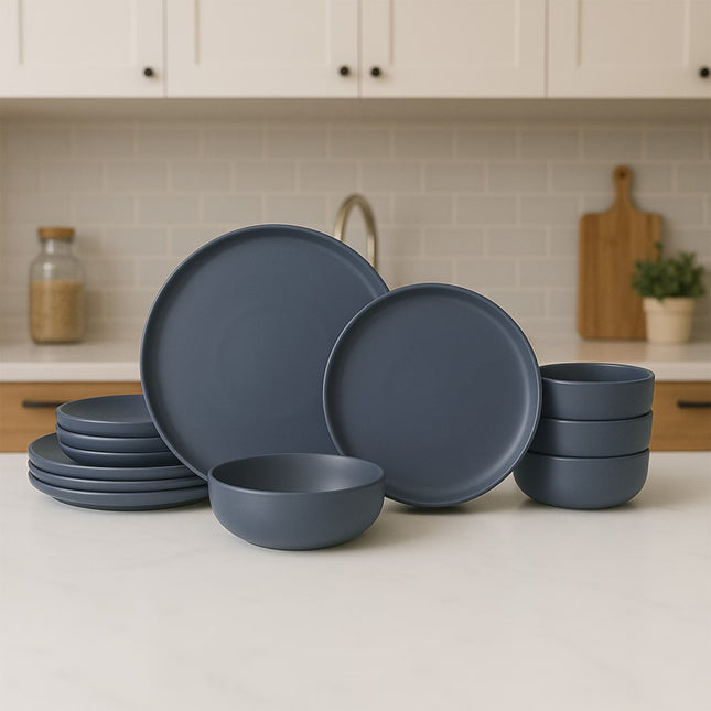 12-Piece Stoneware Dinner Plates Bowls Sets  Microwave & Dishwasher Safe   Non-Toxic Dinner Plates Bowls Set  Stackable Matte Glaze Kitchenware For 4