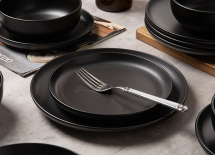 12-Piece Stoneware Dinner Plates Bowls Sets  Microwave & Dishwasher Safe   Non-Toxic Dinner Plates Bowls Set   Stackable Matte Glaze Kitchenware For 4
