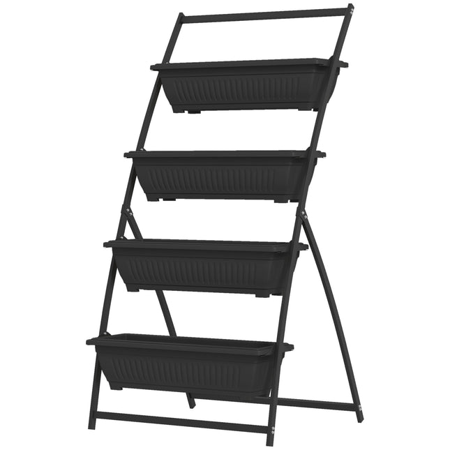 4-Tier Vertical Raised Garden Planter with 4 Boxes, Outdoor Plant Stand Grow Container for Vegetable & Flowers, Black