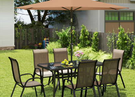 8 Pieces Patio Furniture Set with 9Ft Patio Umbrella, Outdoor Dining Table and Chairs, Light Mixed Brown