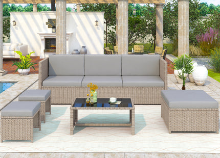 4-6 Seater Garden Lounge Set, Garden Furniture Set, Ratten Sofa, Seating Group, Patio Furniture,Khaki