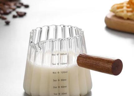 1 Pcs 180ml Mini Coffee Cup, Glass Milk Cup, Italian Coffee Cup With Wooden Handle, Coffee Measuring Cup