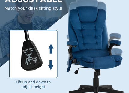 6 Point Executive Office Chair with Heat, Velvet High Back Vibrating Massage Office Chair, Drak Blue