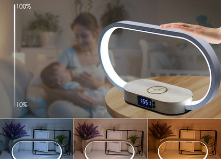 1 Set Bedside Table Lamp Touch Control Lamp With Clock Wireless Charging LED Desk Lamp Dimmable Nightstand Reading Lamp