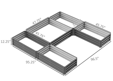Steel Raised Garden Bed, Set of 5 Large Box Planters for Outdoor Plants Vegetables Flowers Herbs, 8x8x1ft, Gray